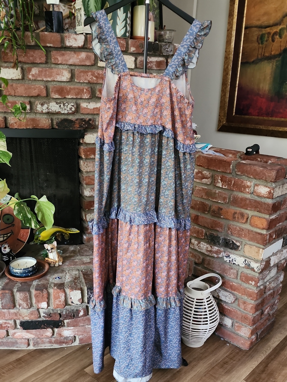 Lucca Couture Patchwork Floral Maxi Dress Tiered Ruffle Boho Cottagecore L - Picture 5 of 12